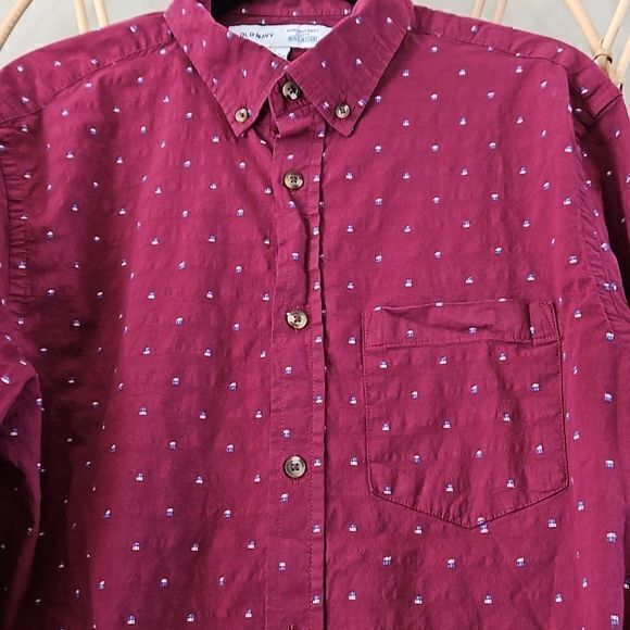 Old Navy Men's Slim Fit Red Everyday Shirt Long Sleeve Button Down Sz L‎ - Picture 3 of 10